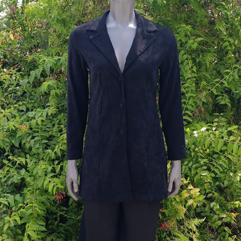 ALLEN SAMO LADIES VINTAGE BLACK FAUX SUEDE (3) BUTTON JACKET *UNLINED (USA)